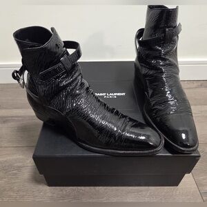 Saint Laurent Glossy Black Leather Boots